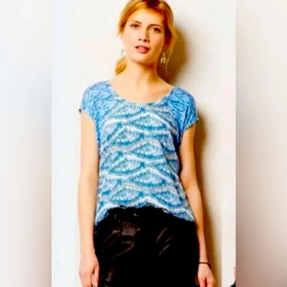 🌸 Anthropologie Akemi + Kin blue and white boho style blouse - Picture 1 of 11